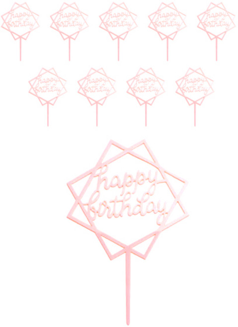 파티팡 케이크토퍼 생일데코픽 사각프레임, 핑크, 10개