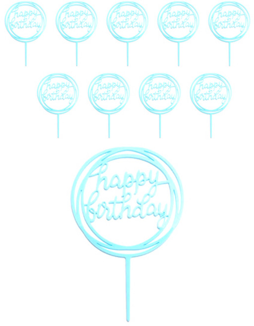 파티팡 케이크 생일데코픽 원형프레임, 블루, 10개