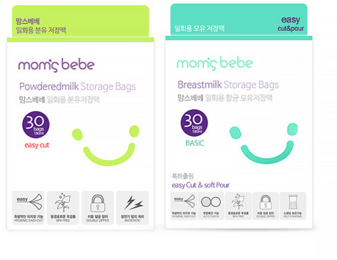 맘스베베 일회용 분유 저장팩 30p + 베이직 모유 저장팩 180ml 30p, 60매, 1세트