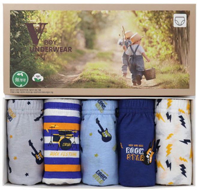 브이언더웨어 남아용 락스타밴드 삼각팬티 5종 세트