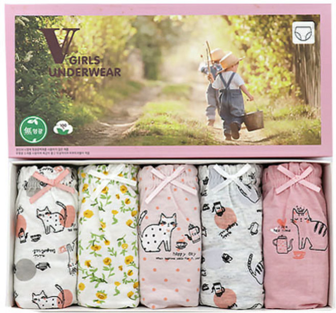 브이언더웨어 여아용 티캣츠 삼각팬티 5종 세트