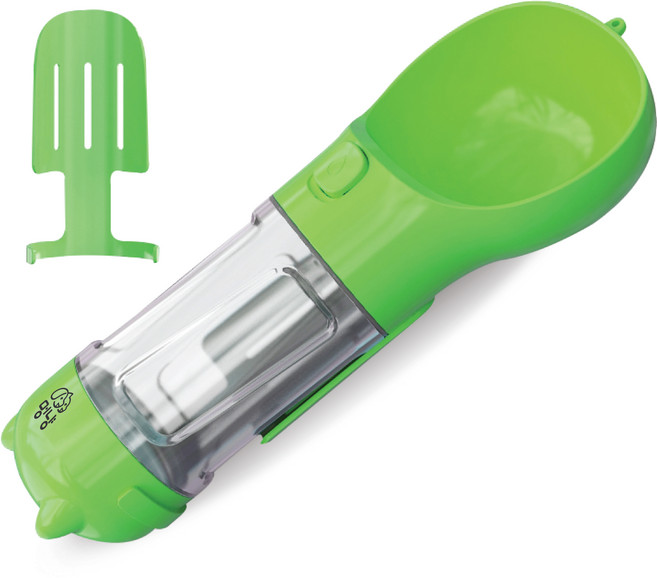 멍냥 강아지 휴대용 원터치 버튼식 산책 물통, 그린, 1세트