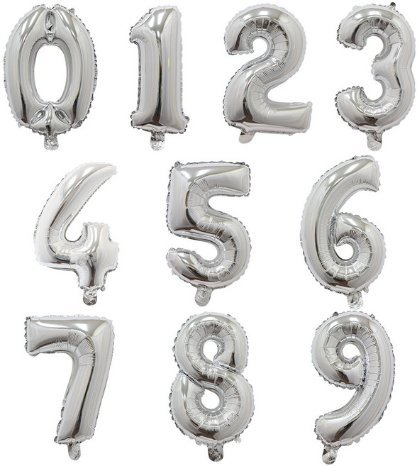리빙다 숫자 호일 풍선 0~9 소, 실버, 1세트