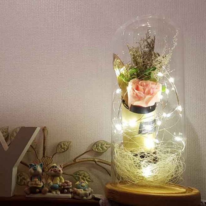 LED 장미 유리돔 스탠드 L, 핑크