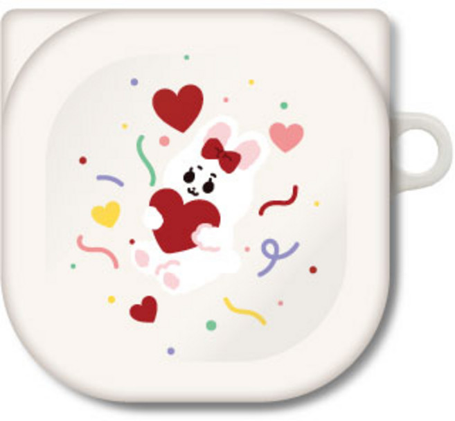 프루그나 디자인 파티래빗러브 갤럭시 버즈 프로 라이브 / 버즈2 케이스 + 카라비너, 빨간리본폭죽, 1개