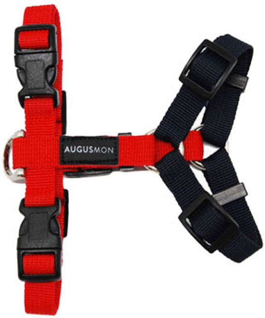 어거스몬 투톤 H형 강아지 하네스, 빨강 + 네이비, 1개