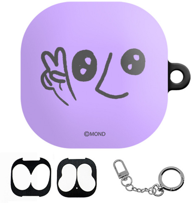 Mondmond Galaxy Buds Live / Buds2 硬殼保護套 + 防鐵粉貼紙 + 鑰匙圈組合, 單一商品, YOLO