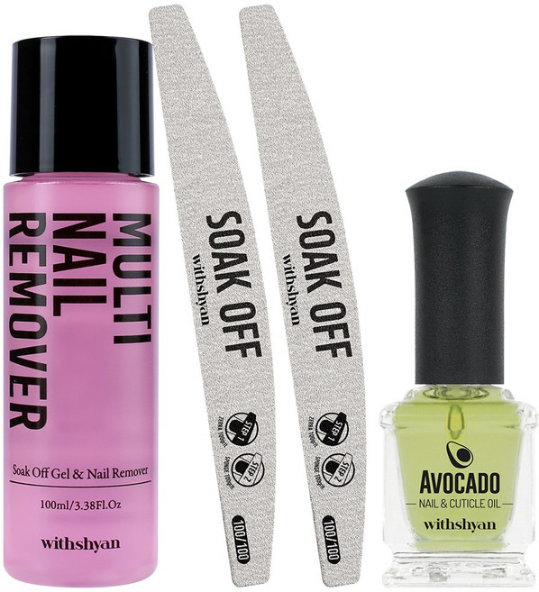 위드샨 젤네일 쏙오프 세트, 멀티 네일 리무버 100ml + 쏙오프파일 2p + 아보카도 네일 앤 큐티클오일 15ml, 1세트