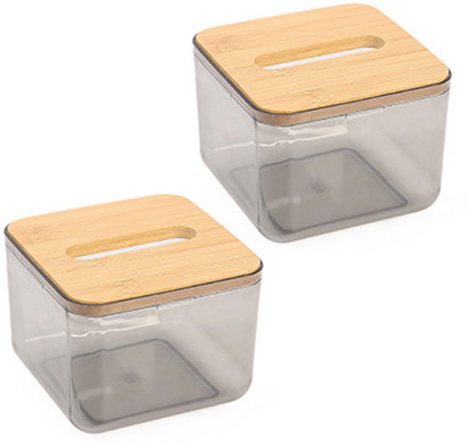 우드 투명 티슈케이스 소, 혼합색상, 2개