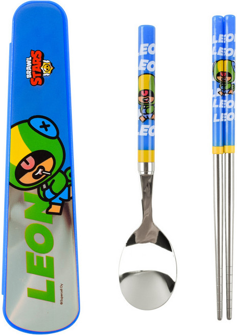 릴팡 브롤스타즈 진공 스텐 숟가락 + 젓가락 + 케이스 세트, 레온(BR6467), 숟가락+젓가락+케이스, 1개