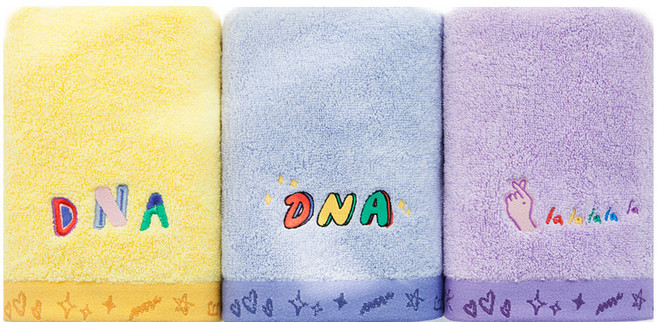 무한타올 BTS DNA 컬러 자수 세면타월 170g 면사 3종 세트, 옐로우, 블루, 퍼플, 1세트