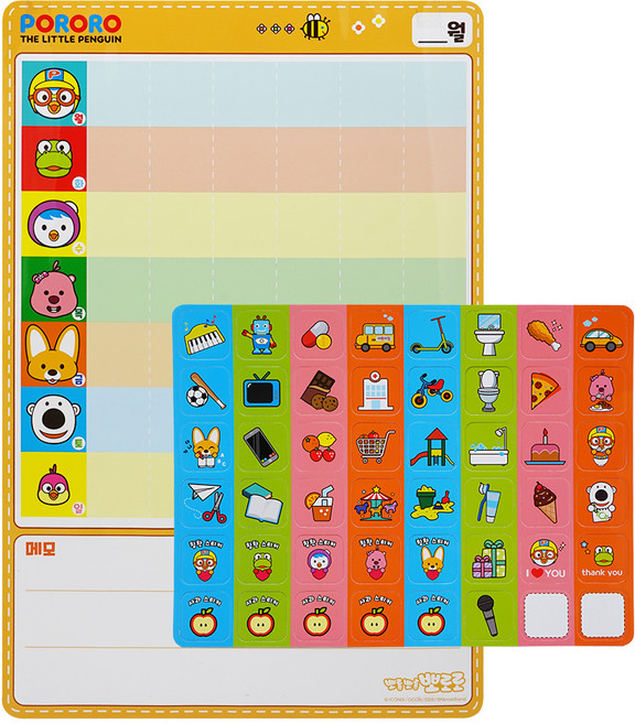 비앤씨 뽀로로 주간 스케쥴러 보드판 세트, 혼합색상, 1개