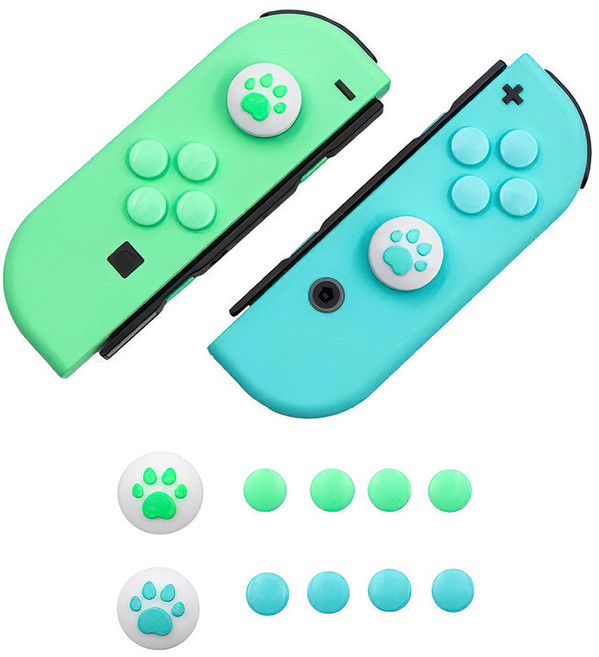 호후 닌텐도 스위치 냥발 조이콘 캡 그린 + 블루 세트, 1세트