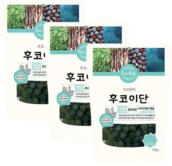후코홀릭 강아지 건조간식, 후코이단, 120g, 3개