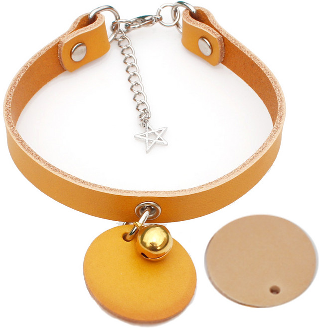 미소펫 레더큐티 반려동물 목걸이 + 이름표 아이보리 + 랜덤발송 + 방울 랜덤발송, 옐로우, 1개