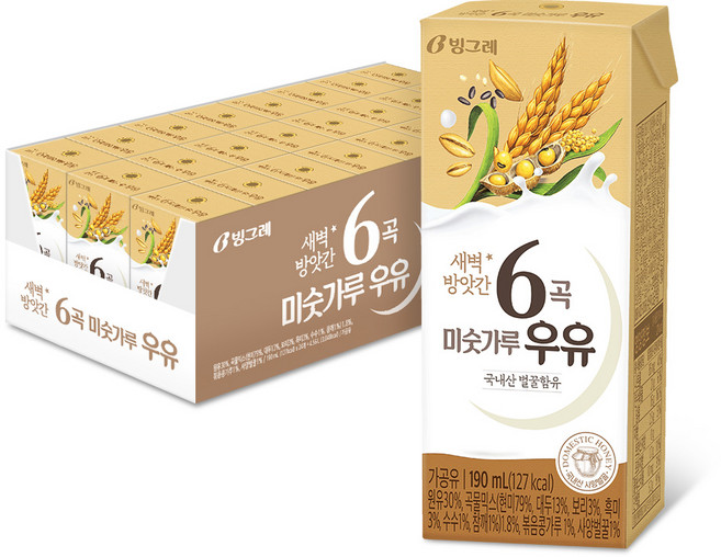 빙그레 새벽방앗간 6곡 미숫가루우유, 190ml, 24개