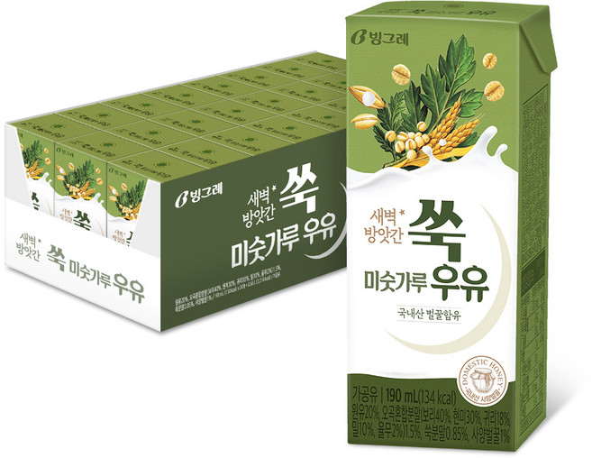 빙그레 새벽방앗간 6곡 미숫가루우유 쑥, 190ml, 24개