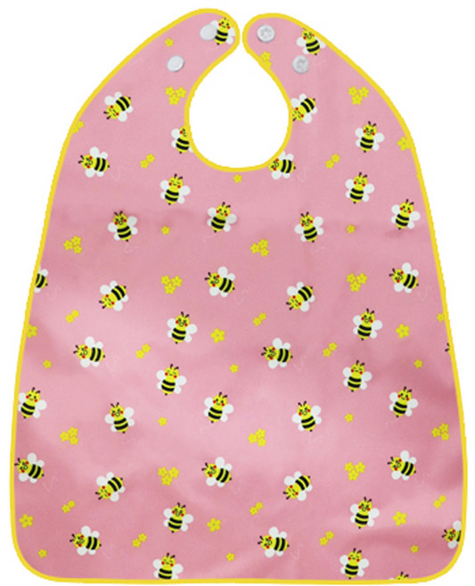 더해피 성인 방수 꿀벌 버튼형 턱받이, 핑크, 1개