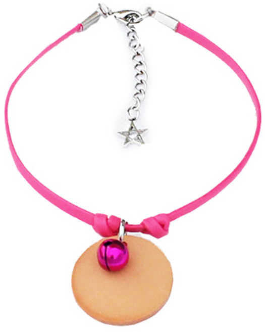 미소펫 반려동물 레더 심플 이름표 목걸이 + 이름표 랜덤발송 세트, 핑크, 1개