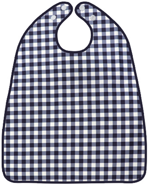 더해피 성인 방수 체크 버튼형 턱받이, 네이비, 1개