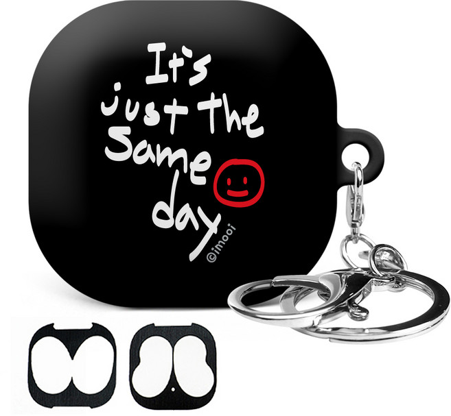 아이무이 갤럭시 버즈 라이브 /버즈2 3D 하드 케이스 + 철가루방지스티커 블랙 + 키링, 오늘은 오늘, 1개