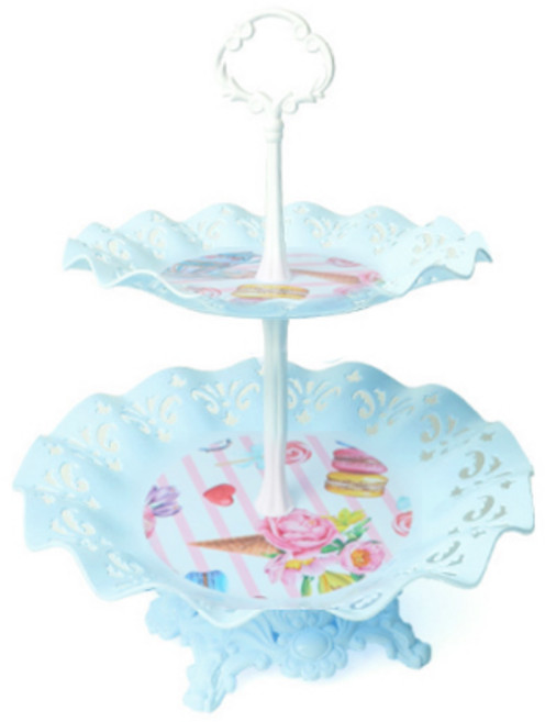 마켓감성 파티장식 플레이팅 트레이 2단, 블루, 1개