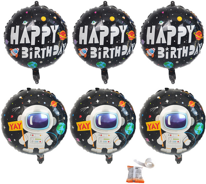 은박풍선 우주인생일 45cm 6p + 글루닷, 혼합색상, 1세트