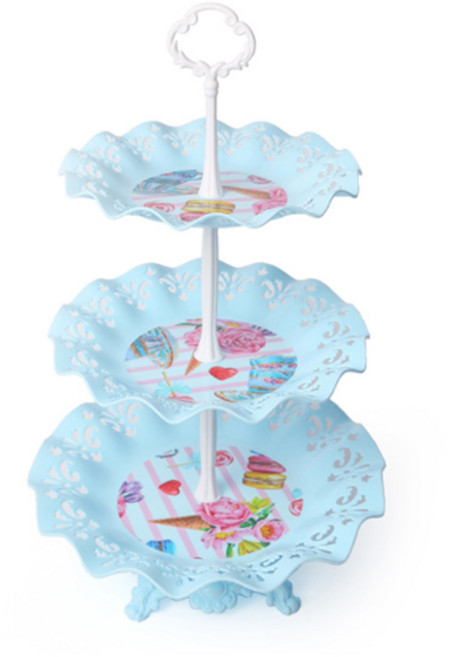 마켓감성 3층 플레이팅 파티 트레이, 블루, 1개