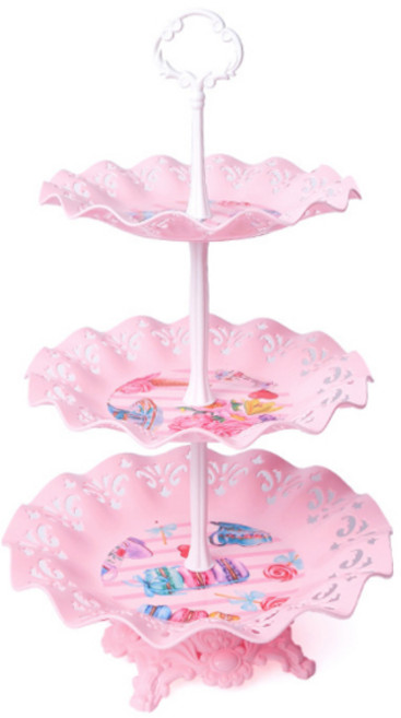 마켓감성 3층 플레이팅 파티 트레이, 핑크, 1개