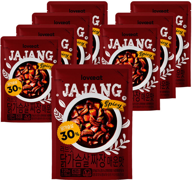 러브잇 닭가슴살 짜장 매운맛, 120g, 8개
