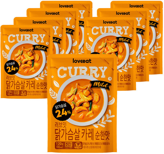 러브잇 닭가슴살 카레 순한맛, 120g, 8개