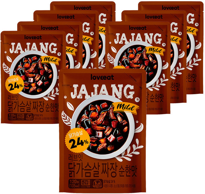 러브잇 닭가슴살 짜장 순한맛, 120g, 8개