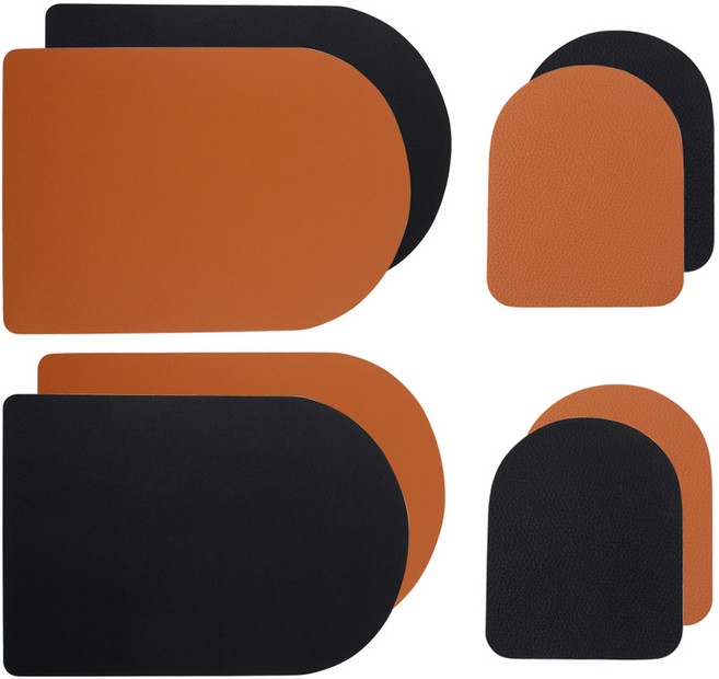 블룸엣홈 양면투톤 인조가죽 타원식탁매트 4p + 코스터 4p, 브라운, 식탁매트(43 x 30 cm), 코스터(12.5 x 10 cm), 4개