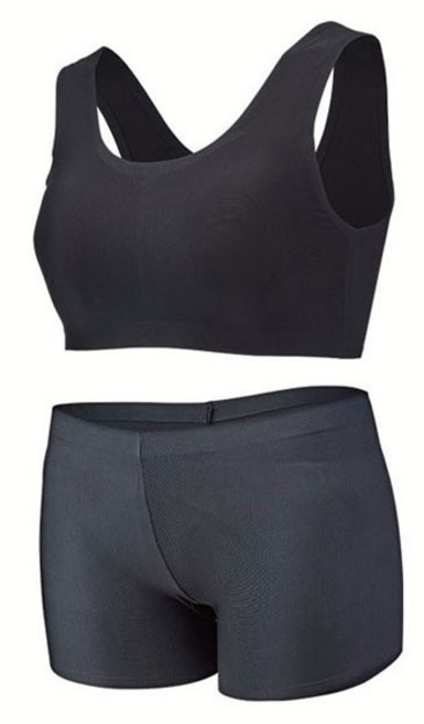 솔레일 심리스 워터스킨 래쉬가드 요가 이너 U형 브라 + 사각팬티 세트