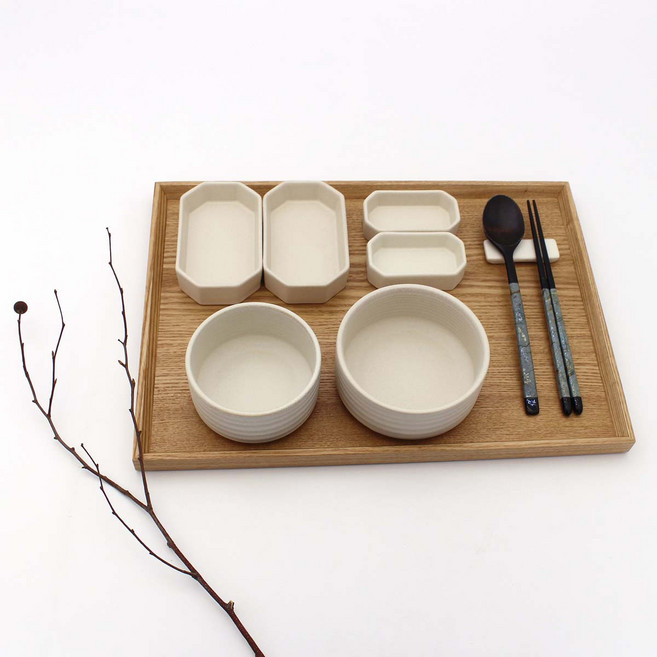달소금 국산 도자기 1인 식기세트 8p, 크림화이트, 식기 5종, 1세트