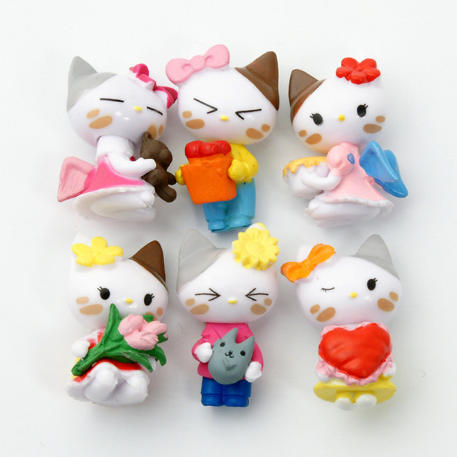 포레스 테라리움 화분장식 재료 캐릭터 고양이 피규어 6종 세트, 혼합색상