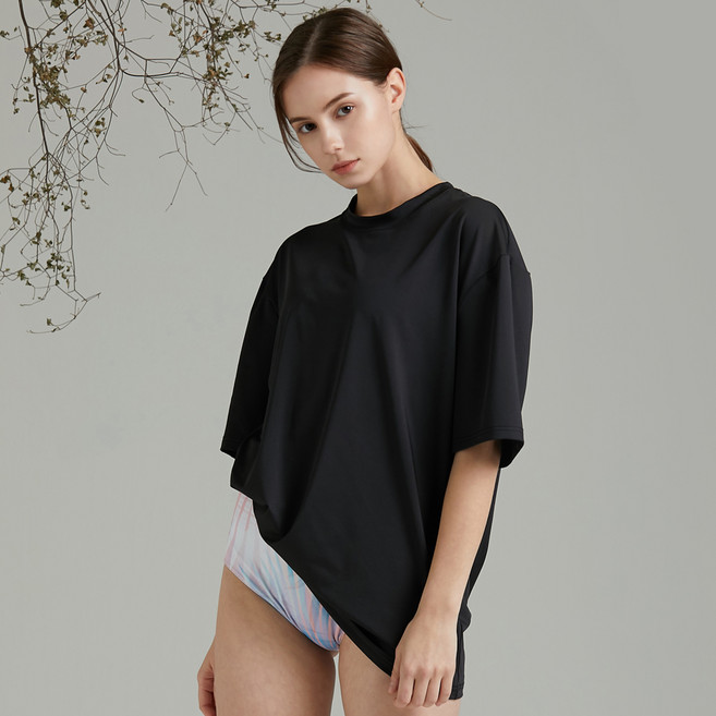 에이치머스 여성용 버뮤다 오버핏 래쉬가드 상의 + 투인원 팬티