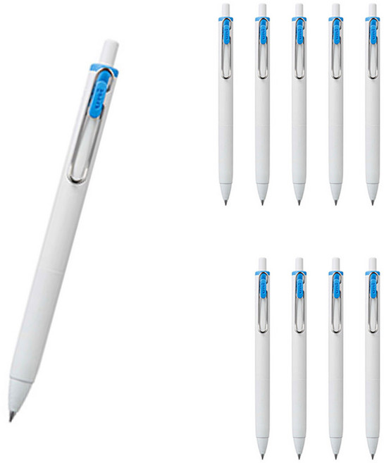 유니볼 원 중성 잉크펜 0.38mm, 스카이블루, 10개