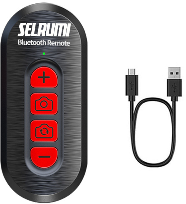 셀루미 안드로이드 전용 줌기능 화면전환 무선 블루투스 리모컨 SEL-ZM150G + 충전 케이블, 블랙 + 레드, 1개