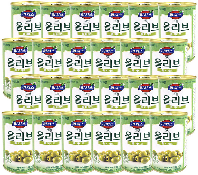 리치스 그린 올리브 통조림 홀 피티드, 24개, 405g