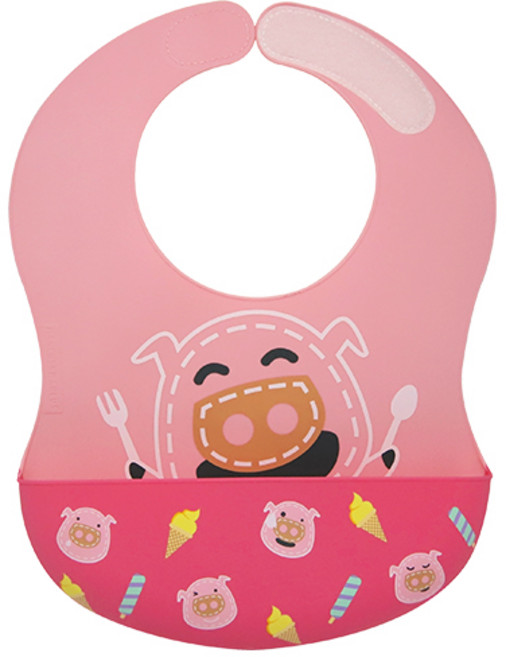 마커스앤마커스 와이드 이유식 턱받이, 핑크돼지 포키, 1개, 1매