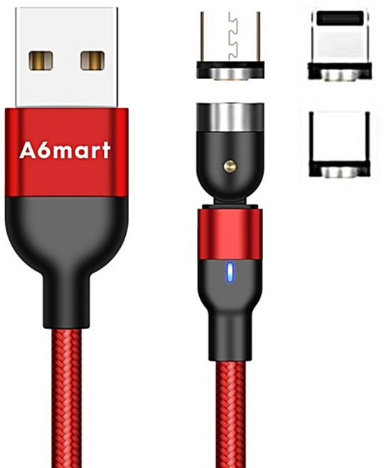 A6마트 자석 핸드폰 케이블, (새버전)자석충전케이블 레드, 1개