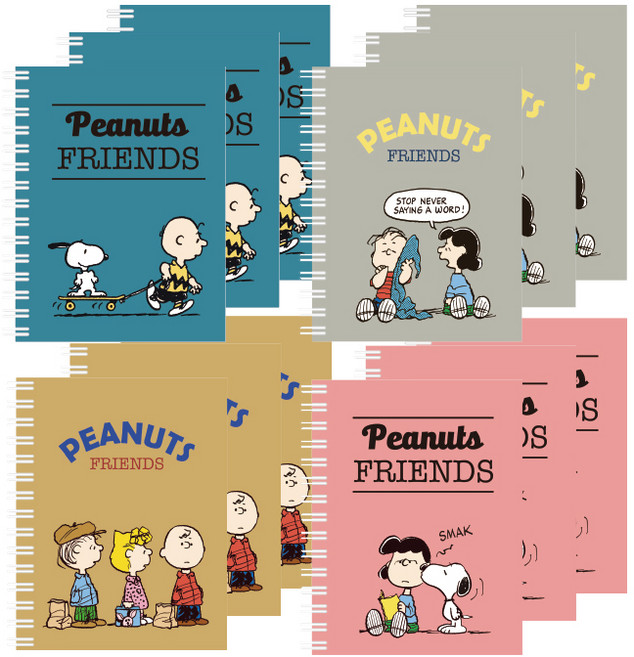 에이치엠플러스 피너츠 좌철 수첩 40매, 랜덤발송, 12개