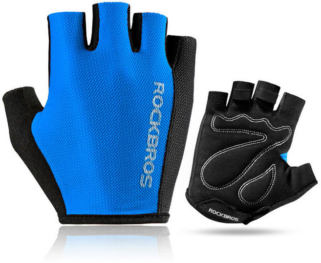 락브로스 충격방지패드 메쉬 자전거 반장갑 S099, 블루, 1세트