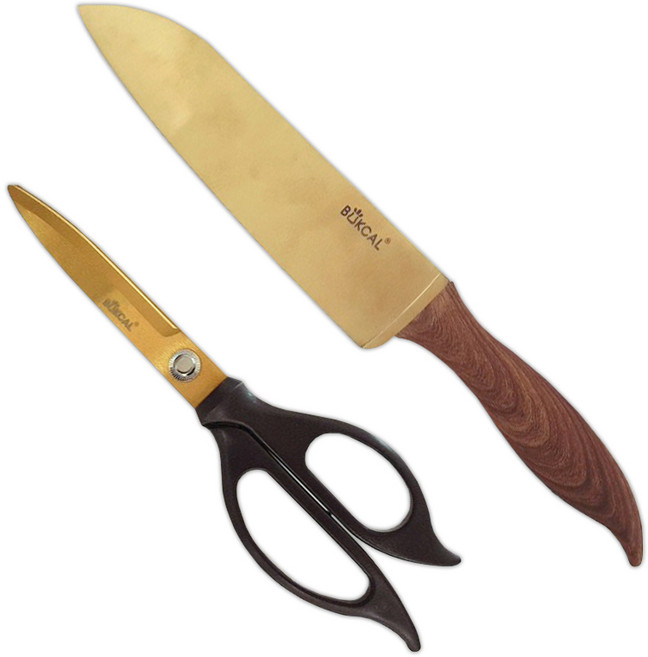 벅칼 캔들우드 티타늄 식도 가위 세트, 식도(우드), 가위(검정), 1개