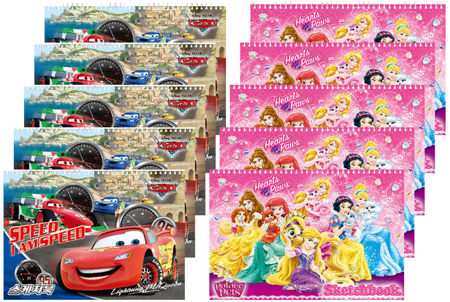 디즈니 프린세스 스케치북 5p + 카스 스케치북 5p 랜덤발송 세트, 345 x 250 mm, 10매