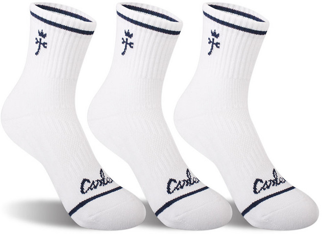까스텔바작 쿠션 압박 중목양말 CSW-01, 화이트네이비, 3개