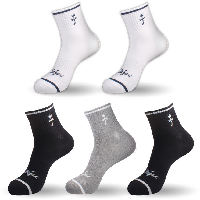 까스텔바작 논쿠션 중목양말 5족 세트 CSM-11, 화이트 + 그레이 + 블랙, 1세트