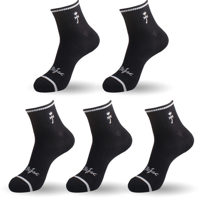 까스텔바작 논쿠션 중목 양말 5족 세트 CSM-11, 블랙, 1세트