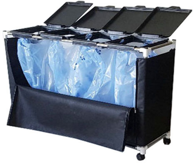 이강테크 앞트임 뚜껑식 4칸 분리수거함 1단, 블랙, 1개